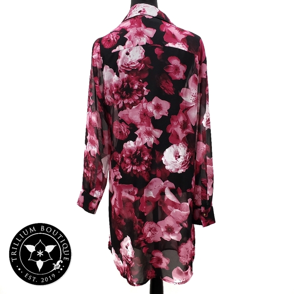 Calvin Klein Floral Sheer Shirt Dress Medium - Picture 6 of 7